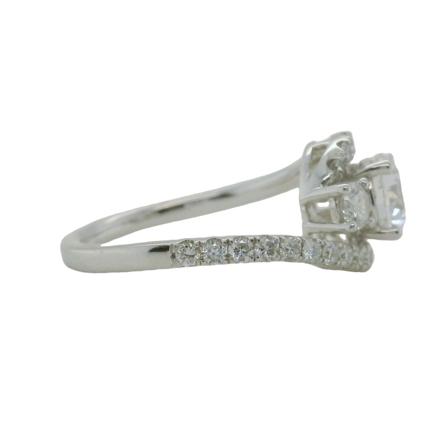 white gold 3 stone round engagement ring with accent diamonds