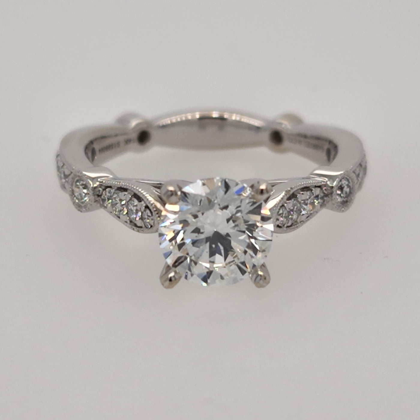 White Gold Engagement Ring With Round Center and Round Accent Stones