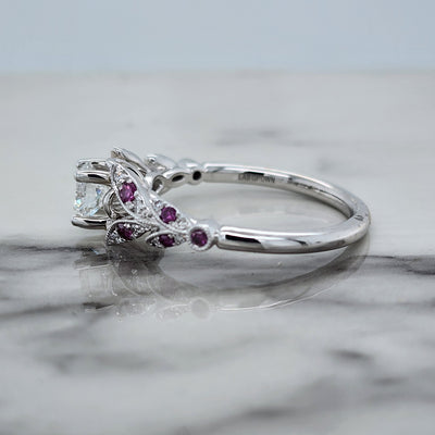 White Gold Engagement Ring With Purple Diamond Accents