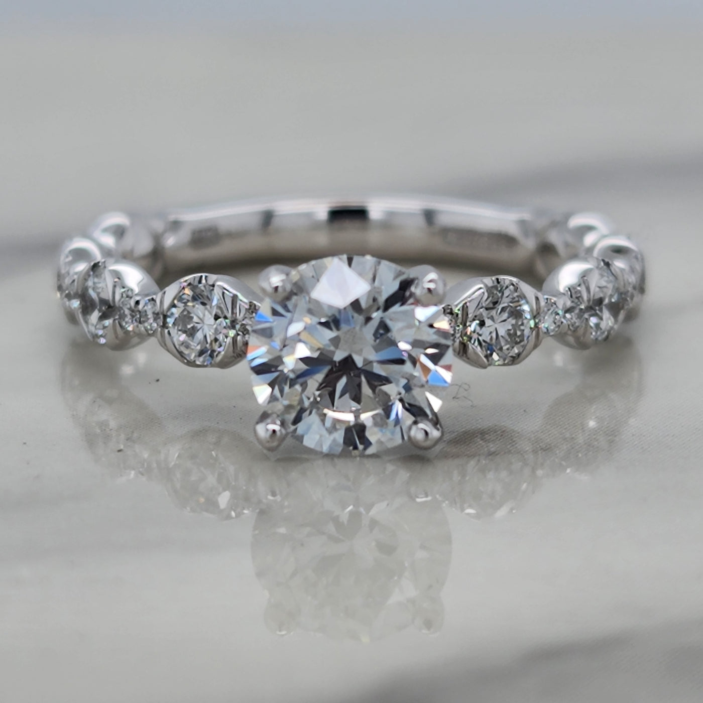 White Gold Engagement Ring With Round Center Diamond and Round Accents