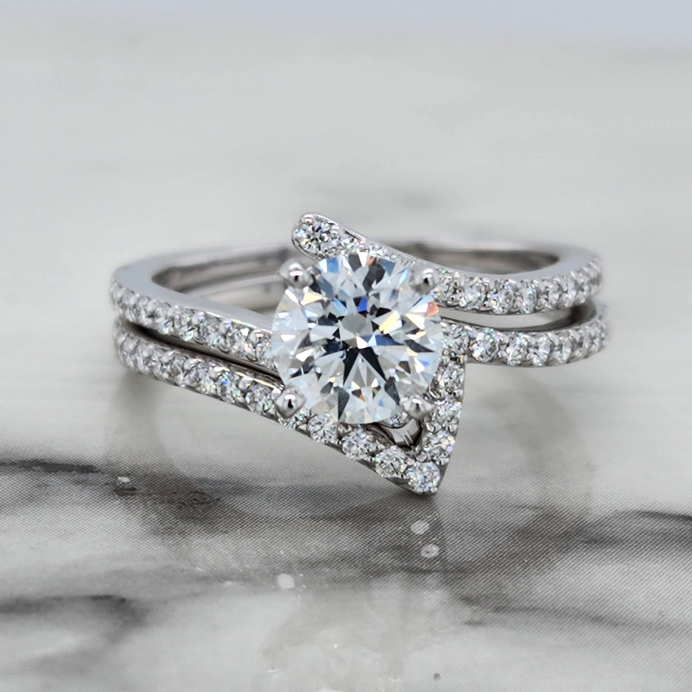 White Gold Bypass Engagement Ring And Wedding Band