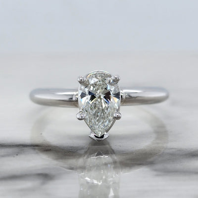 White Gold Solitaire Engagement Ring With Pear Shape Diamond