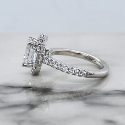 White Gold Oval Diamond Engagement Ring With Halo And Diamond Accents