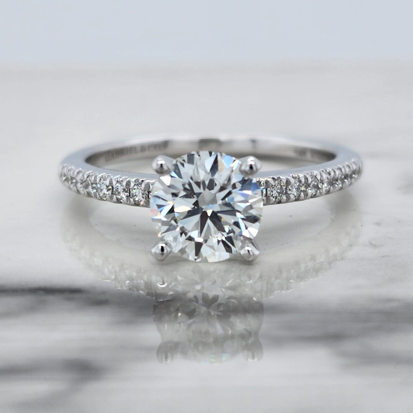 White Gold Engagement Ring With Round Center Diamond and Round Accent Diamonds