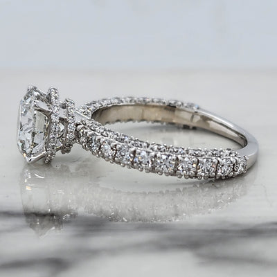 White Gold Engagement Ring With Round Center and Double Hidden Halo