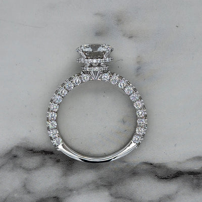 White Gold Engagement Ring With Round Center and Double Hidden Halo