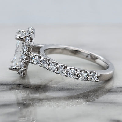 White Gold Engagement Ring With Radiant Cut Center and Halo