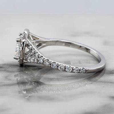 White Gold Round Center Engagement Ring With Halo and Split Shank