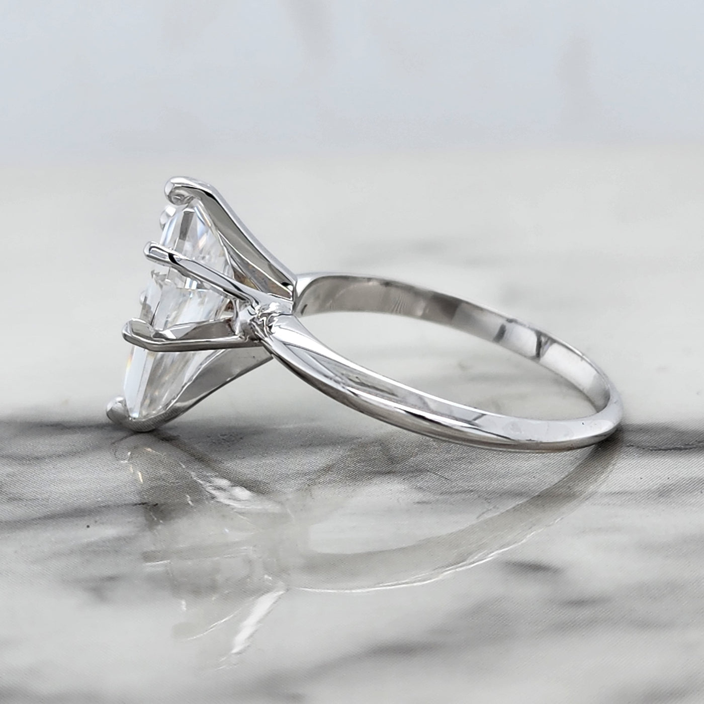 White Gold Coffin Shaped Moissanite Solitaire Engagement Ring