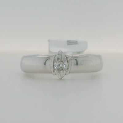 white gold marquise solitaire engagement ring with half bezel setting